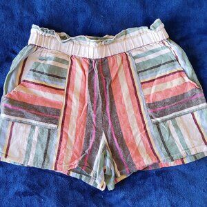 Derek Heart Striped Linen Breathable Gauzy Pull On Shorts with pockets Medium